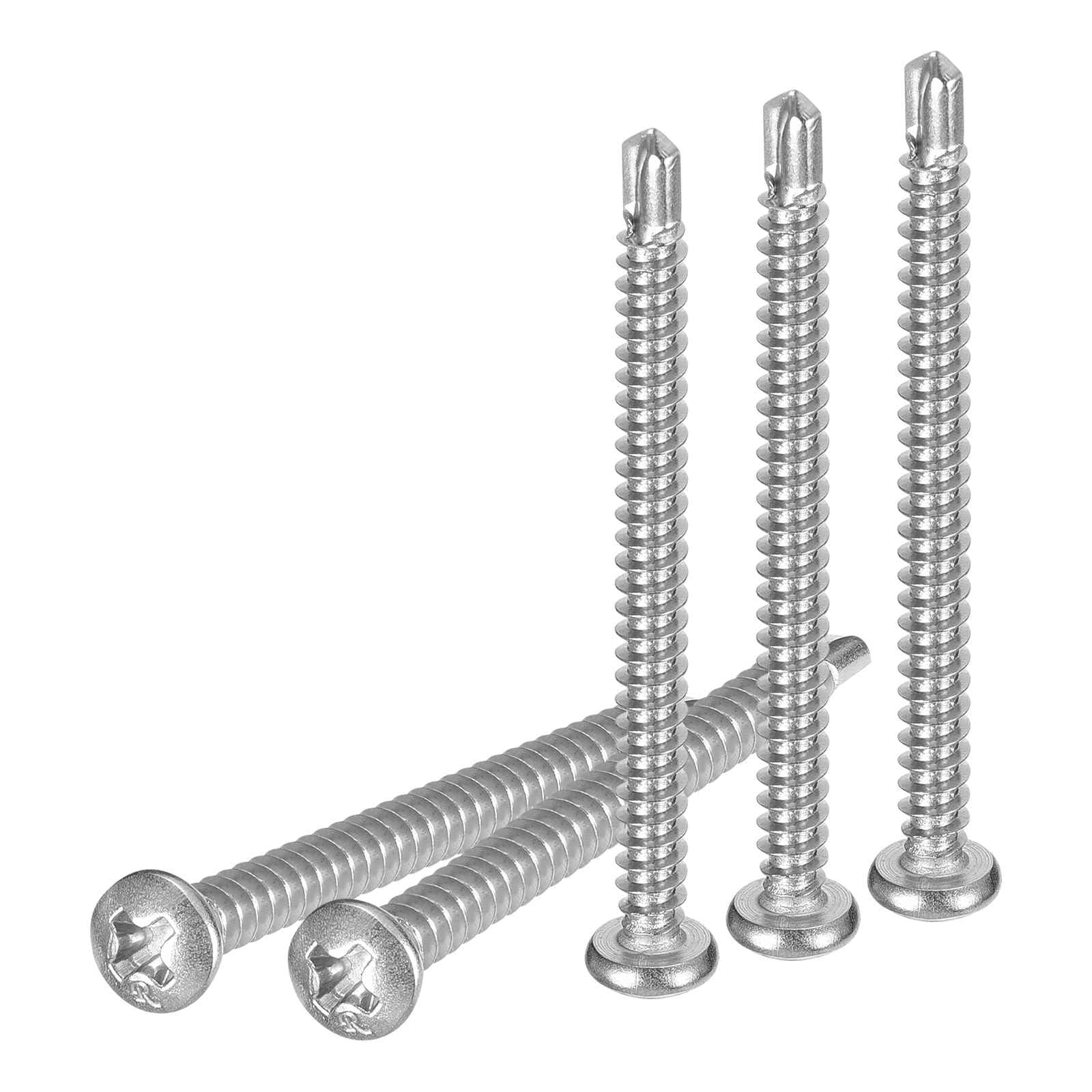 DTGN #8x2" Pan Head Self Drilling Screws - 100Pack - 410 Stainless Steel Phillips Drive Self Tapping Sheet Metal Screws