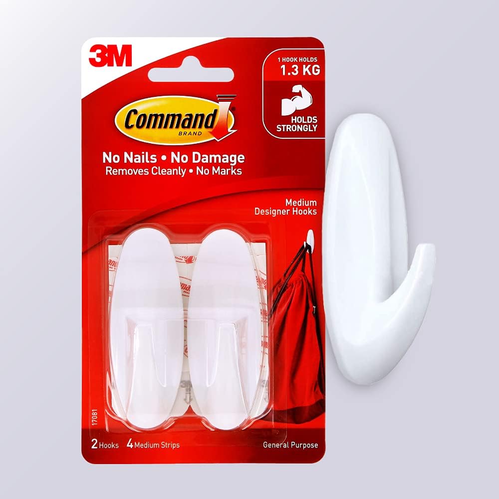Command Medium Designer Hooks, White, 2-Hooks, Organize & Decorate Damage-Free: Home Improvement