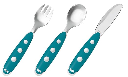 NUK 10255210 Easy Learning Maxi-Besteck, 3-teilig, Edelstahl, kindermundgerecht, abgerundete Ränder und Zinken, petrol