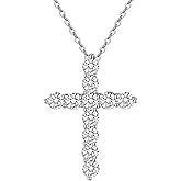 Bergoolin Cubic Zirconia Cross Necklace for Women-18K Silver Plated Cross Faith Pendant Necklaces-18+2" Silver Chain D Color Round Cut-Wedding Anniversary Christmas Jewelry