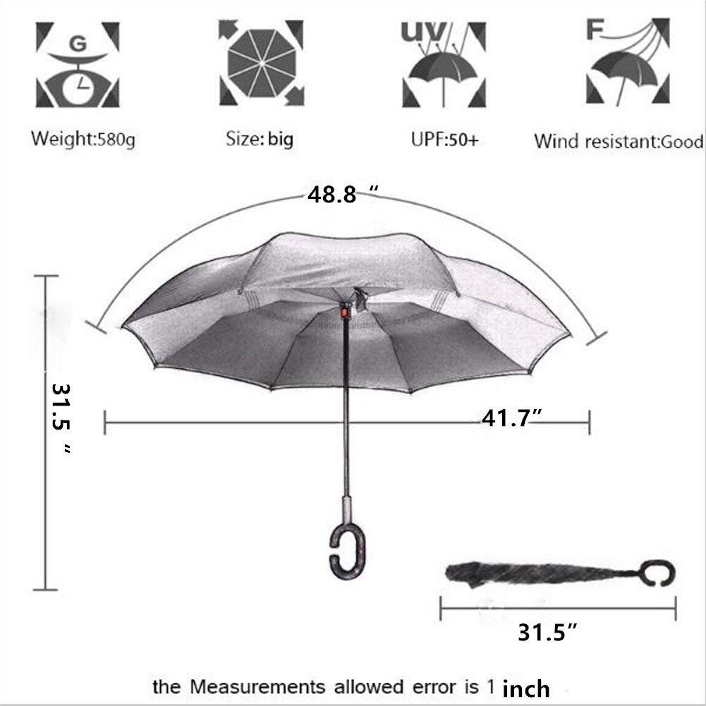 Monstleo Inverted Umbrella,Double Layer Reverse Umbrella for Car and Outdoor Use by, Windproof UV Protection Big Straight Umbrella With C-Shaped Handle and Carrying Bag