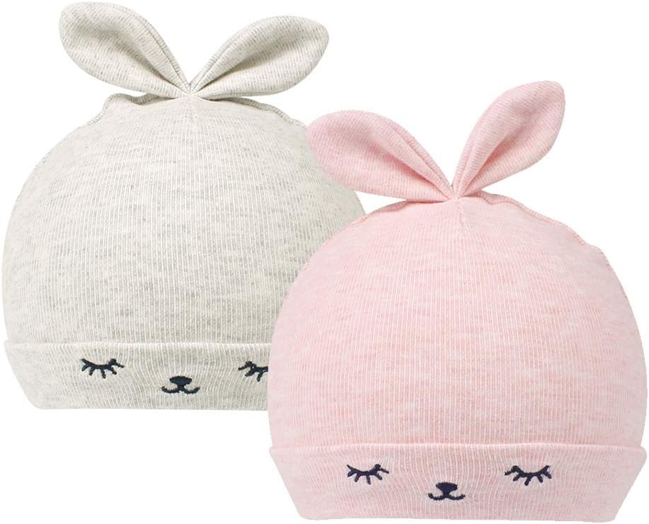 JANGANNSACotton Newborn Baby Girls Hat Spring Newborn Boys Hat Cute Rabbit Infant Beanie