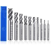 10Pcs 4-Flute End Mill Set, Metric CNC Milling Cutter Drill Bits Set 2-12mm | Router Bits Cutter Tool Set for Wood Aluminum Cast Iron Copper Plastic, Straight Shank 2-12mm