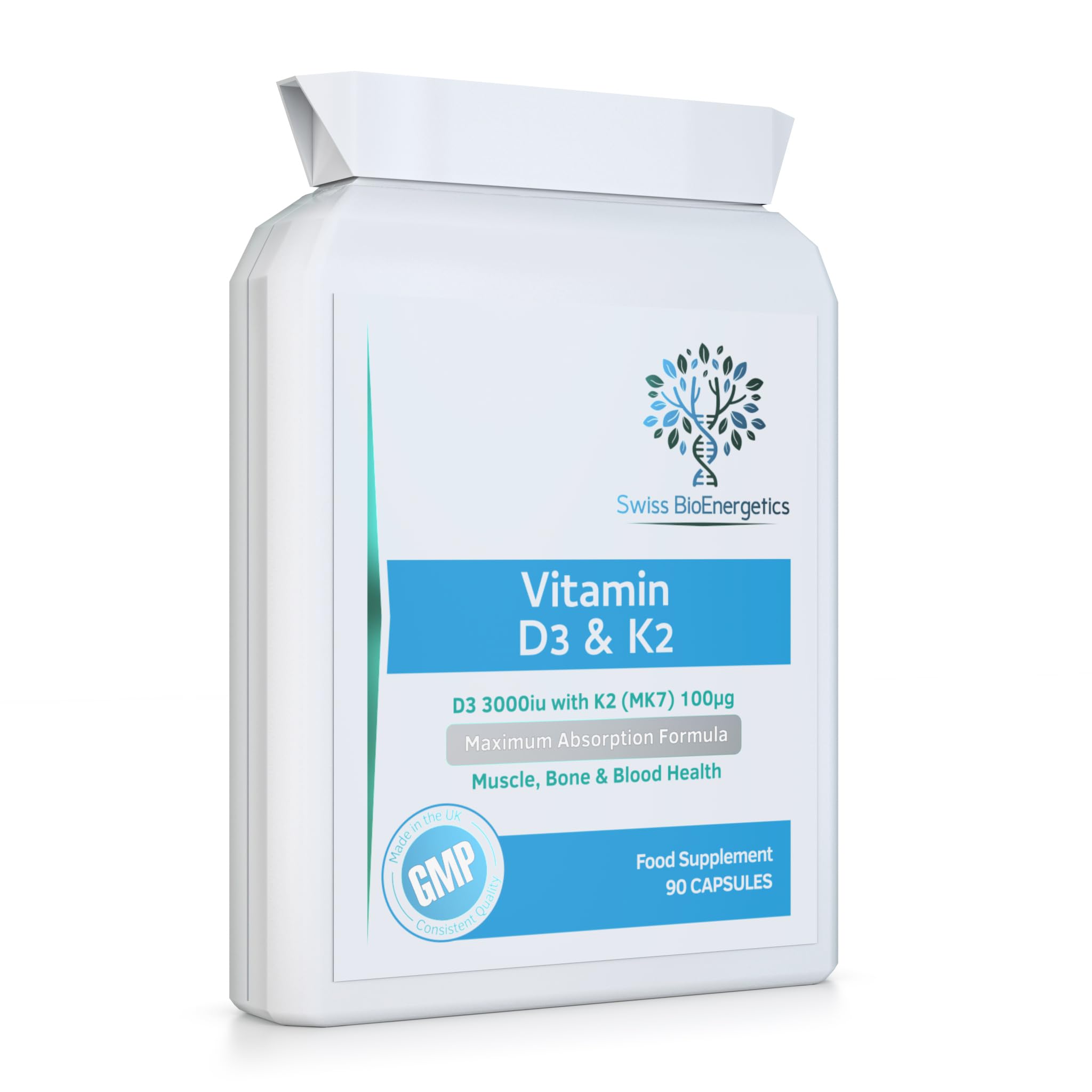 Vitamin D 3,000 IU & Vitamin K2 100ug MK7 Vegetarian Capsules - 90-Day Supply of Vitamin D3 Supplement Source of Cholecalciferol – Exclusively Manufactured in The UK for Maximum Absorption