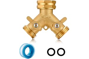 YELUN Garden Hose Splitter, 2 Way Connector Heavy Duty Brass,Garden Faucet,Splitter for Outdoor Faucet,Hose y Splitter, Hose Bib Splitter, Adapter with Comfortable Grip Shut Off Valves 1Pcs