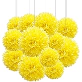 Aimto 12pcs Yellow Paper Pom Poms Decorations for Party Ceiling Wall Hanging Tissue Flowers Decorations - 1 Color of 12 Inch, 10 Inch