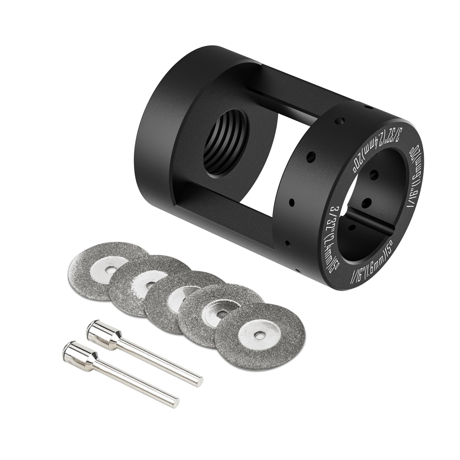 3mirrors Aluminum Tungsten Electrode Sharpener Grinder Head TIG Welding Tool with Cut-Off Slot Multi-Angle & Offsets, 5X 25mm Double Diamond Wheels, 1X Connecting Rod