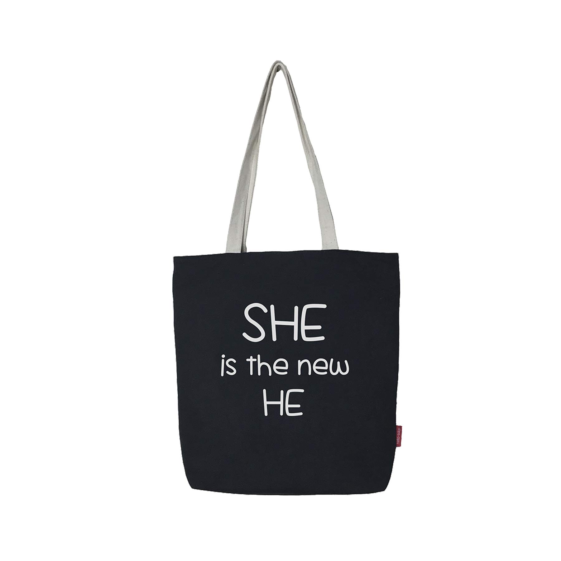 hello-bags. Canvas Tote Bag. Exterior: 100% Cotton. Includes zipper, lining and inside pocket. Packed in a gift kraft envelope. Model: “SHEISTHE”. Color: Black. Measurements: 37 * 38 cm.