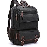 RichMoro Canvas Backpack for Men Women, Vintage Rucksack Fit 15.6 Inch Laptop Travel Rucksack for Casual Hiking Travel Commute (Black)