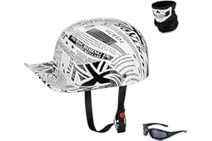 Woljay Vintage Open Face Motorcycle Helmet Retro Baseball Cap Half Helmets Men Women for Cruiser Street Scooter Moped Cap Jet with Mask Glasses - DOT Certified