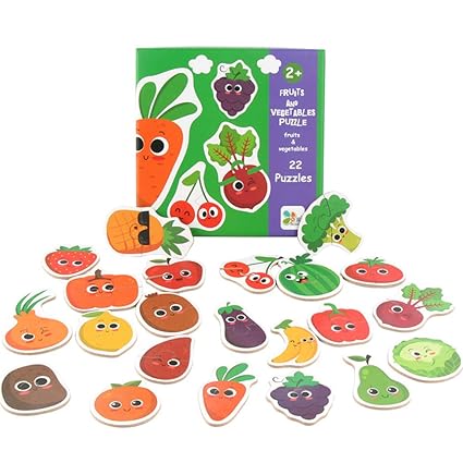 Leoie Kids Baby Wooden Animal Cognition Puzzle Fruit Learning Educational Toy Family Party Game Fruit and Vegetable Pairing