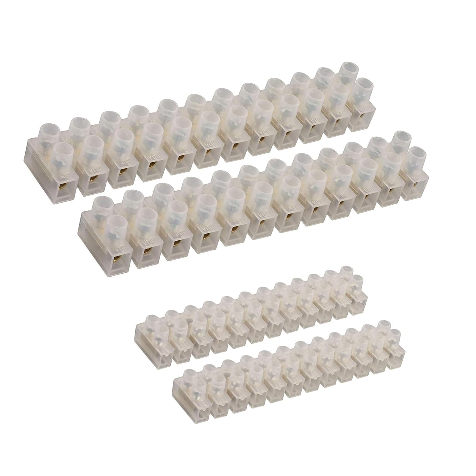 4 Pack of Electrical Connector Blocks, 3A, 15A, 12 Way White Terminal Block Electrical Connector Strips Flathead, Easy Attachment Holes, Multiple Outlet Connecting Design