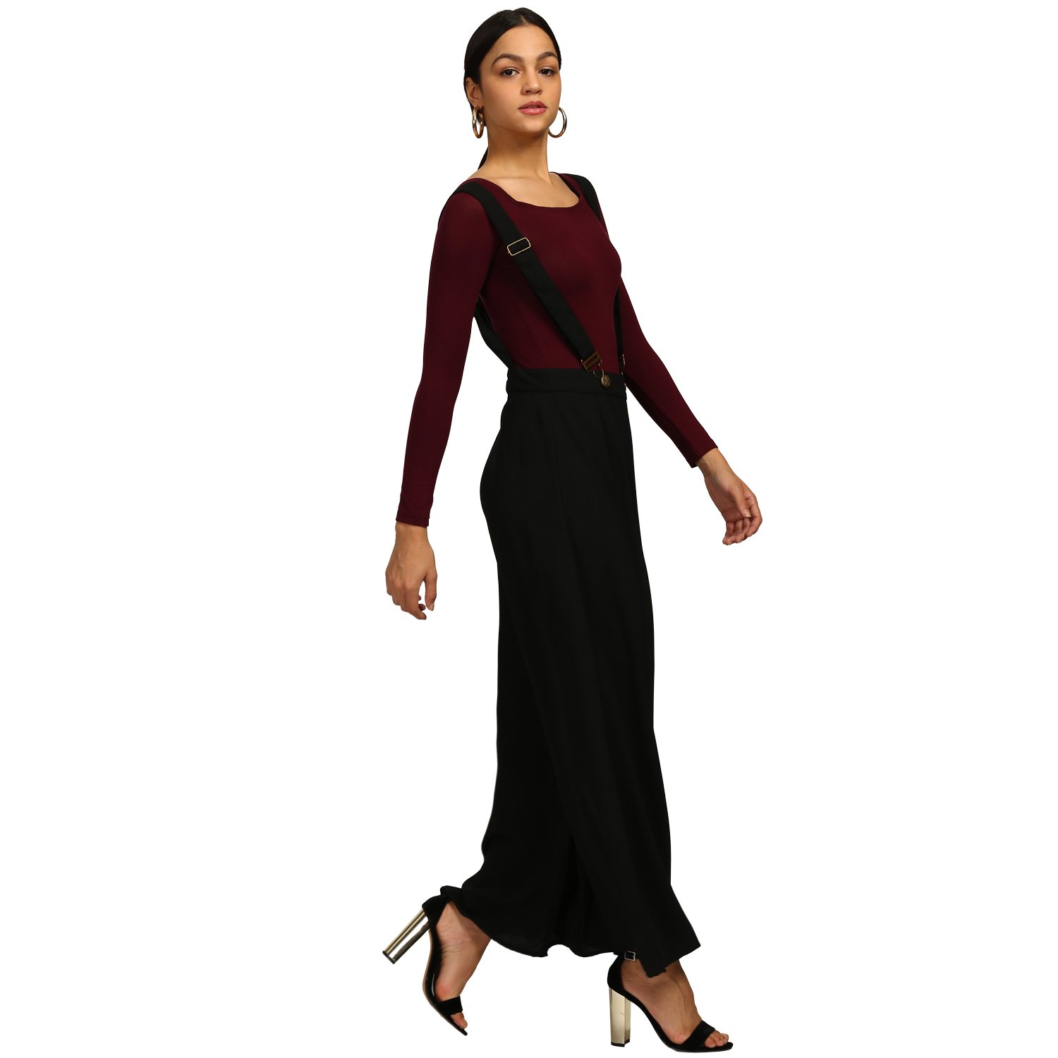 bohobi women's black ankle length dungaree