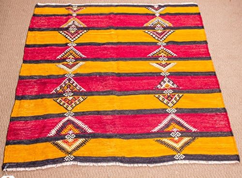 Vintage Kilim Rug - Turkish oriental area and runner rugs, handmade, hand woven (3.6 x 3.7)