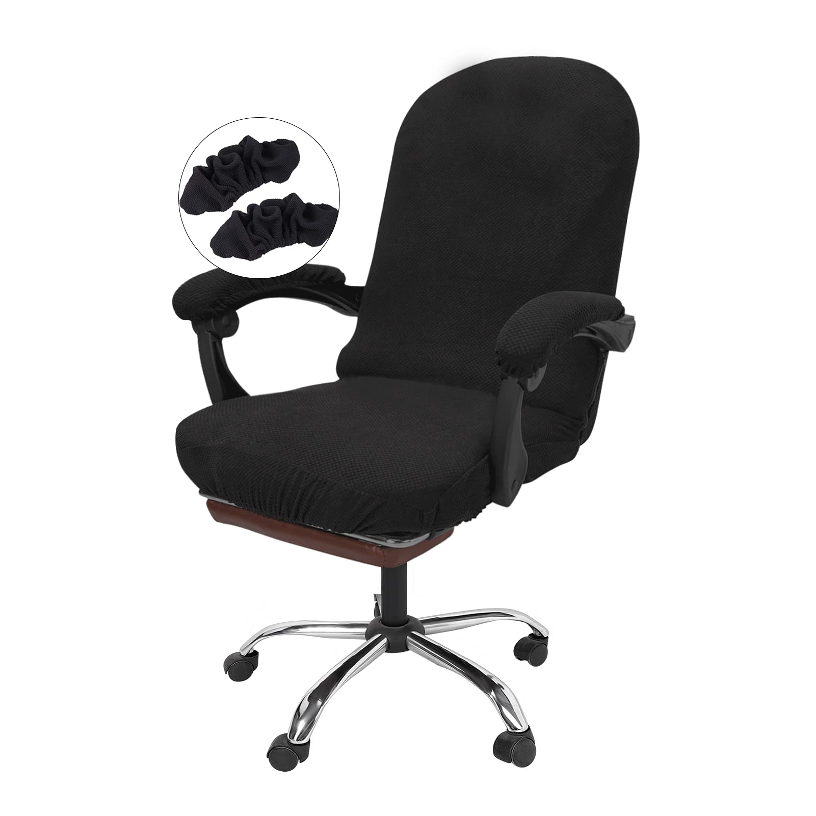 Photo 1 of NeColorLife Stretchable Office Chair Cover with Armrest Covers - Zippered High Back Seat Cover for Extra Large Executive Desk Chairs,Big Tall Man (X-Large Size, Black)