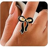GIGB PBDK 14K Gold Enamel Ribbon Bow Ring for Women Trendy Red Dripping Oil Bowknot Knuckle Statement Ring Classic Unique Bow Finger Ring Valentine's Day Gift