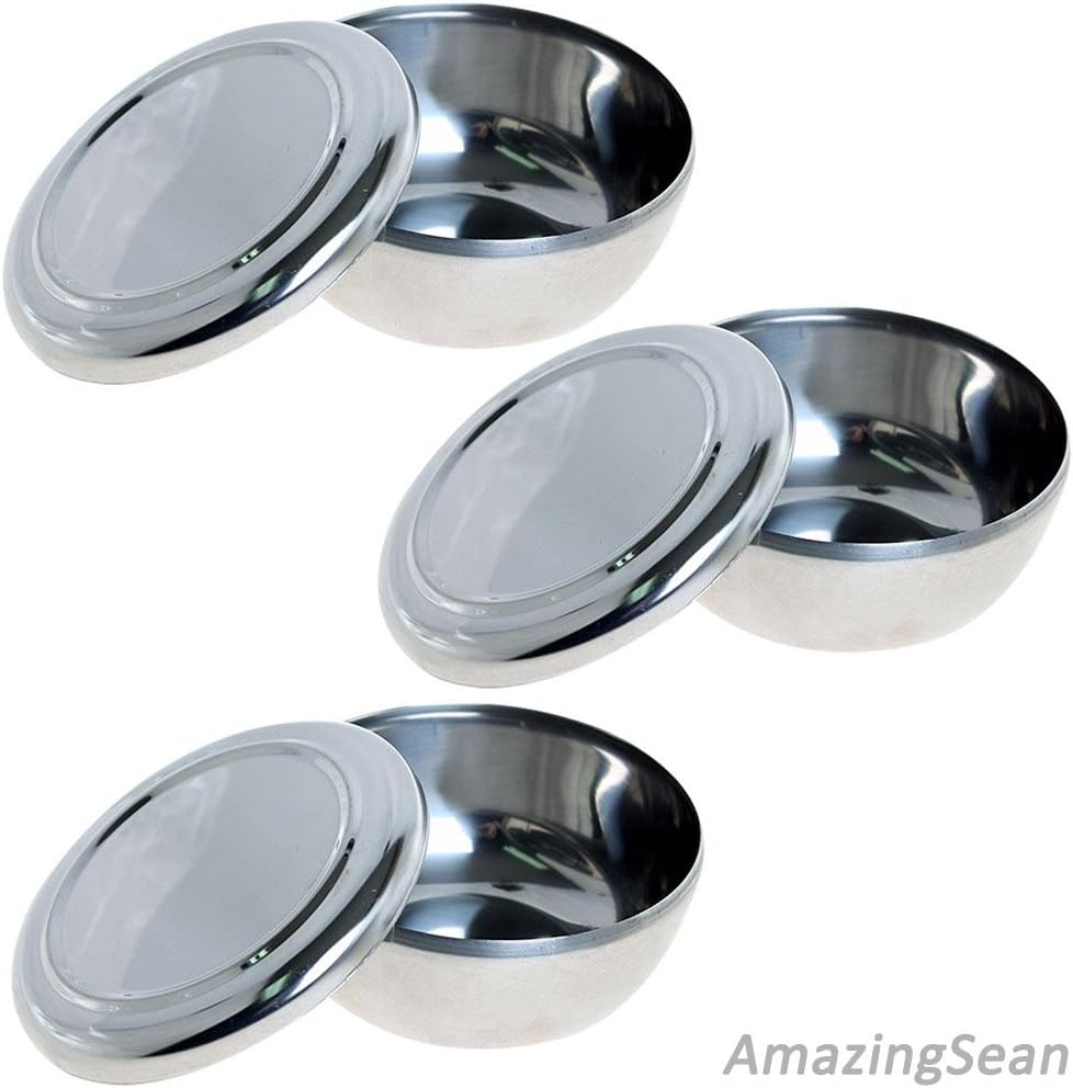 3 Sets Korean Stainless Steel Rice Bowl + Lid Hygienic Sanitary Dish