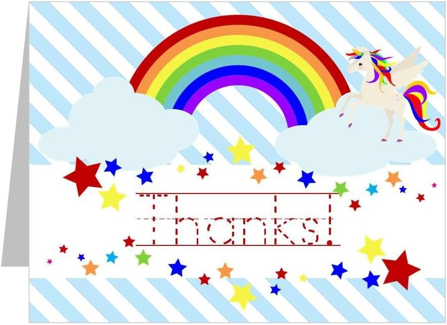 Rainbow Unicorn Thank You Cards, Rainbow Thank You Notes,Unicorn Thank You Cards, 12 Cards and Envelopes Included