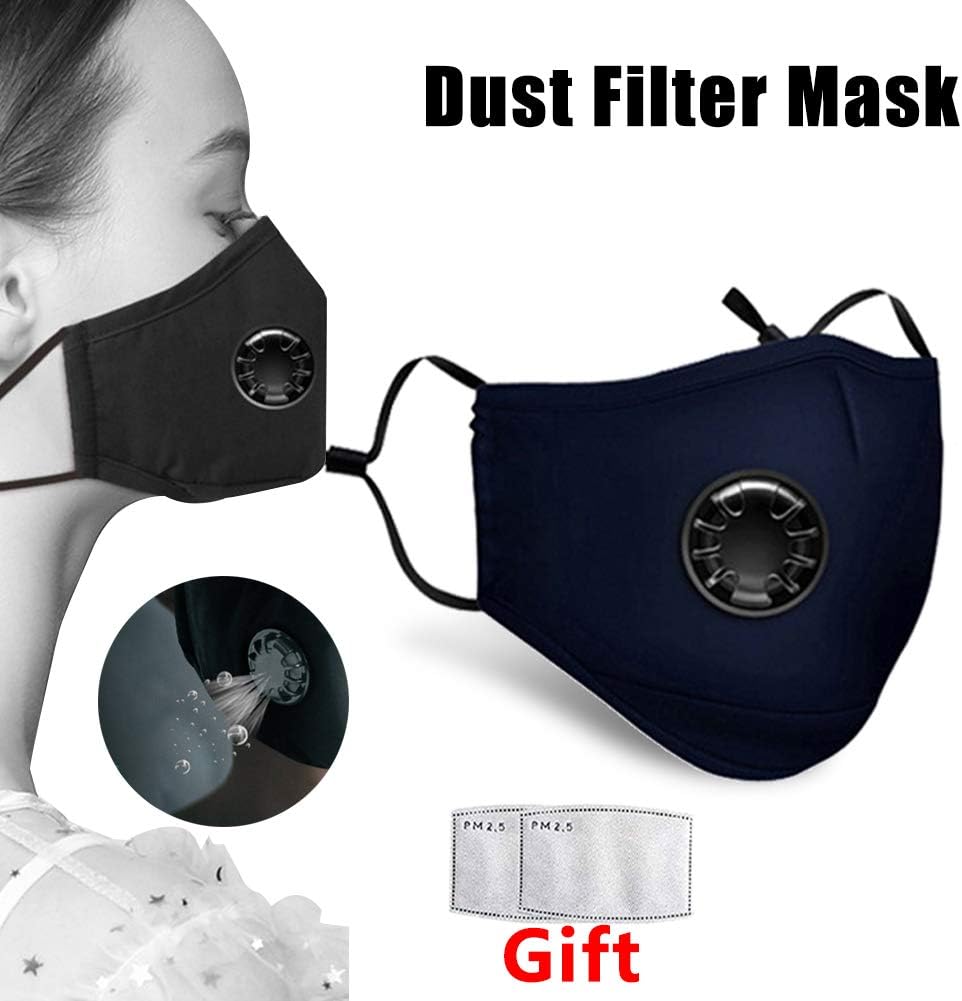 Dust Mask Mouth Respirator Anti PM2.5 Air Pollution Smoke Breathing Mask with 2 replaceable filters, Carbon Activated Air Filter Face Mask for Outdoor Sports