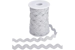 GORGECRAFT 1 Roll 25 Yards Ric Rac Trim Ribbon 0.4 inch/10mm Rick Rack Silver Wave Sewing Bending Fringe Trim Braided Woven F