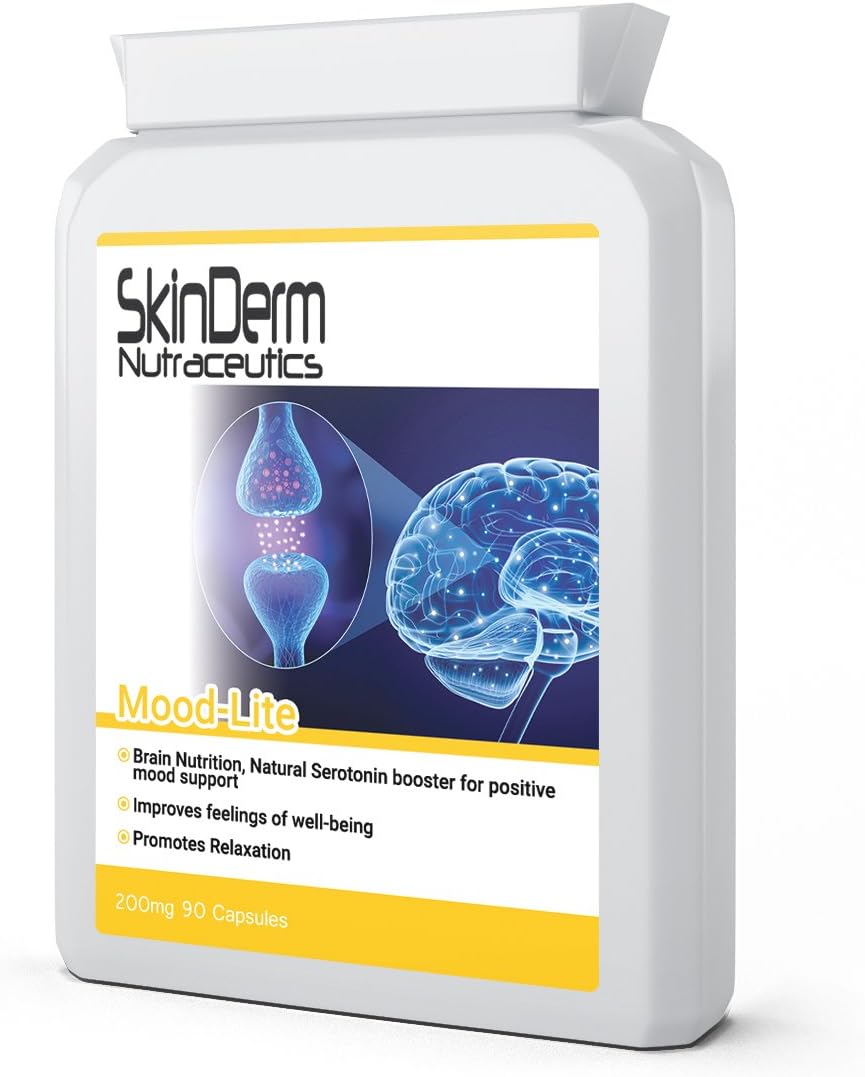 Mood-Lite 5-HTP | Hydroxy Tryptophan | 200mg | 90 Capsules Double Strength l Mood Elevator | Serotonin Enhancer | Vegan | UK GMP Manufactured