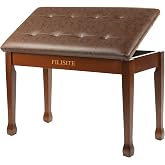 FILISITE Duet Piano Bench with Storage, Wooden Piano Stool with Waterproof Padded Cushion, Bench Seat for Vanity, Living Room, Bedroom (Wood)