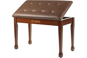 FILISITE Duet Piano Bench with Storage, Wooden Piano Stool with Waterproof Padded Cushion, Bench Seat for Vanity, Living Room