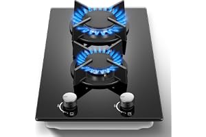 Gas Stove 2 Burner, Propane Cooktop 12 Inch, Built-in Gas Cooktop Black Tempered Glass Stove Top with Thermocouple Protection, LPG/NG Dual Fuel Hob for Apartment, Kitchen, RV