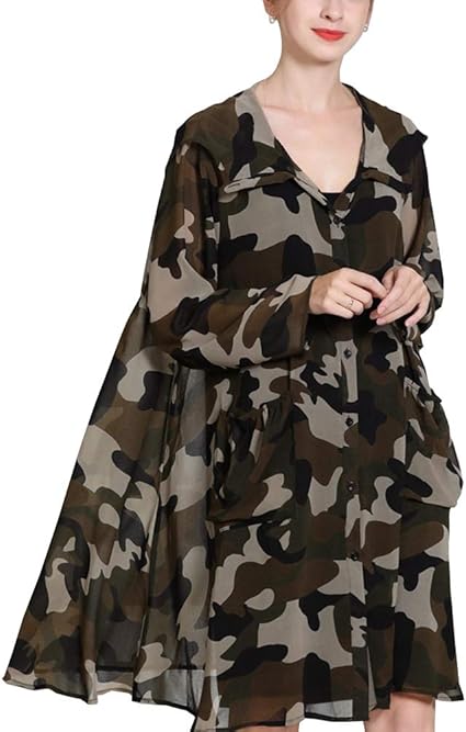 Damen Chiffon Tarnung Kleid Langarm Große Lose Sonnencreme Strickjacke