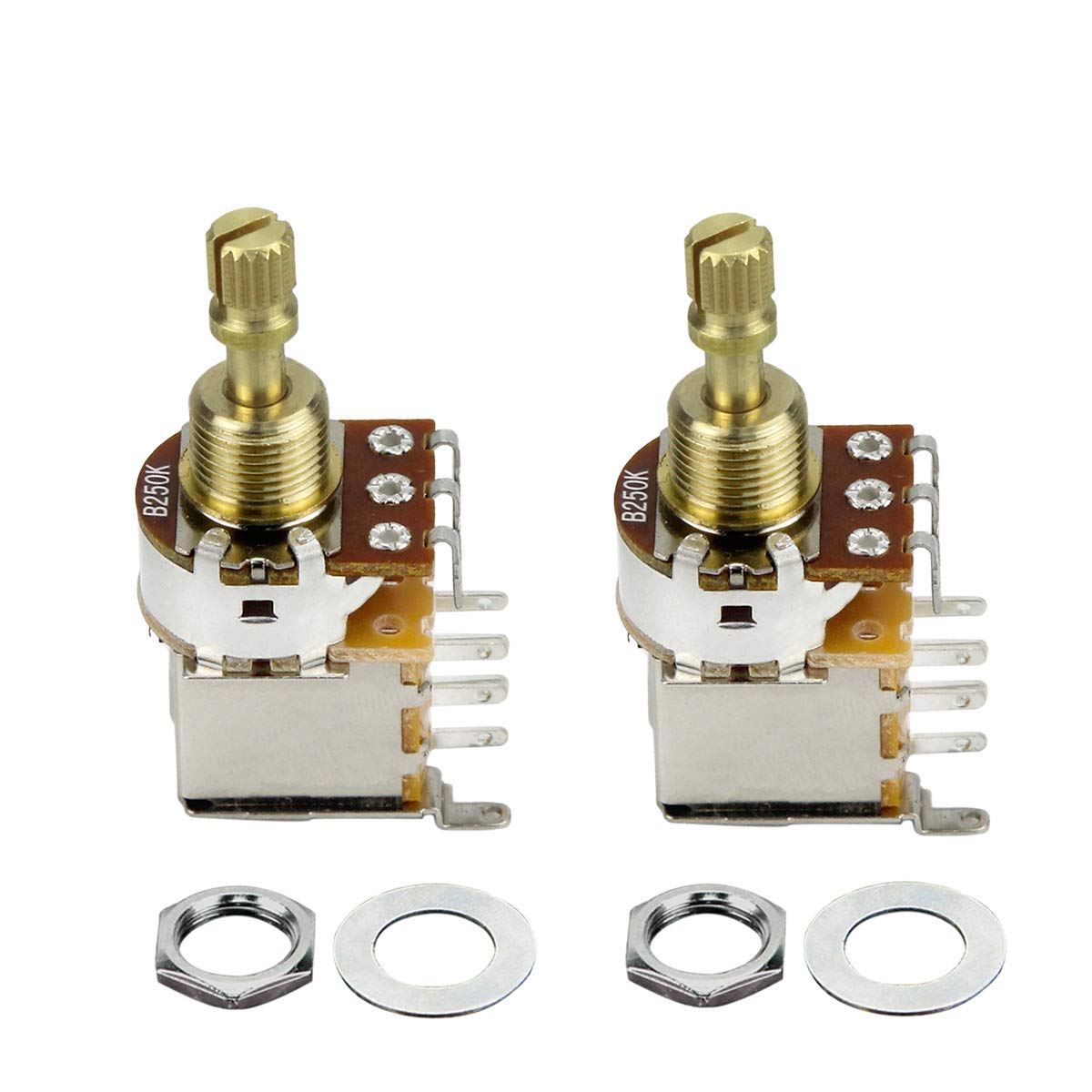 FLEOR 2PCS B250K Push Push Bounce Switch Potentiometer Linear Taper Pot Short Split Copper Shaft for Electric Guitar Bass Volume/Tone Controls
