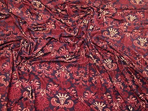 Minerva Crafts Damask Print Stretch Jersey Knit Dress Fabric Plum - per metre