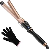 Curling Iron 1 Inch for Medium and Long Hair Professional Tourmaline Ceramic Barrel Curler with Clamp Dual Voltage Adjustable Temperature Long-Lasting Results Black