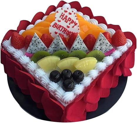 Amazon 人工フルーツケーキシミュレーション赤の花びら誕生日ケーキ食品モデルパーティーデコレーションレプリカプロップ 6インチ 造花 オンライン通販