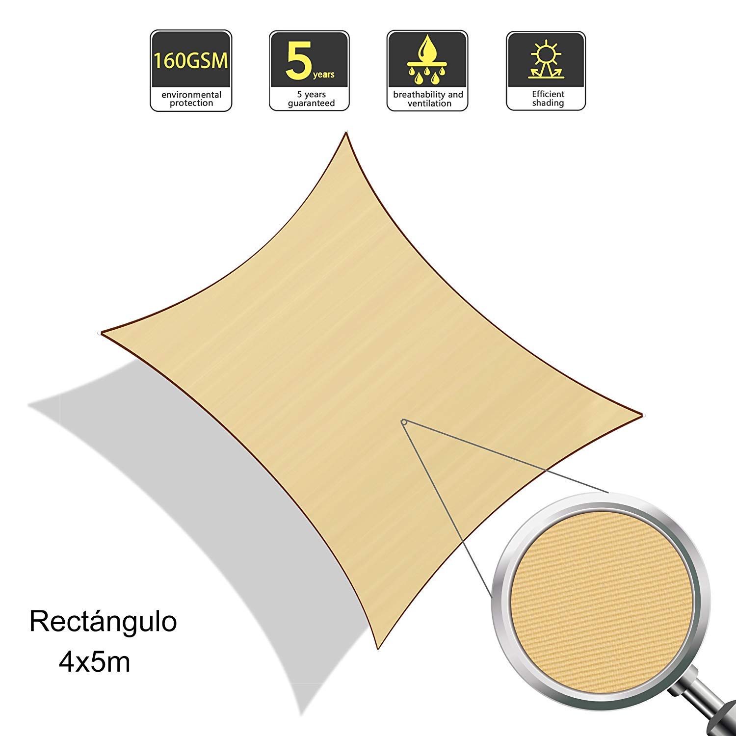 Sunnylaxx Vela De Sombra Rectangular 4 X 5 Metros Toldo Resistente E