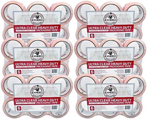 Packing Tape - 36 Rolls - Packaging, Shipping, Sealing for Box, Package, Storage &amp; Moving - Ultra Clear, Heavy Duty, Commercial &amp; Industrial Grade Tape by EXHEED