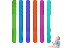 Hollow Teething Tubes Toys for Babies Girls Boys, 6 Pack Silicone Baby Teether Toy Tube for Infants with Nursing Biting Chewing, Chew Straws for Toddlers 6-12 Months (Style A)
