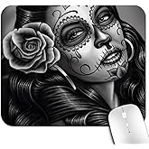 Knseva Vintage Sugar Skull Girl Image Rectangle Gaming Mouse Pad Custom, Retro Black Grey White Large Mouse Pads
