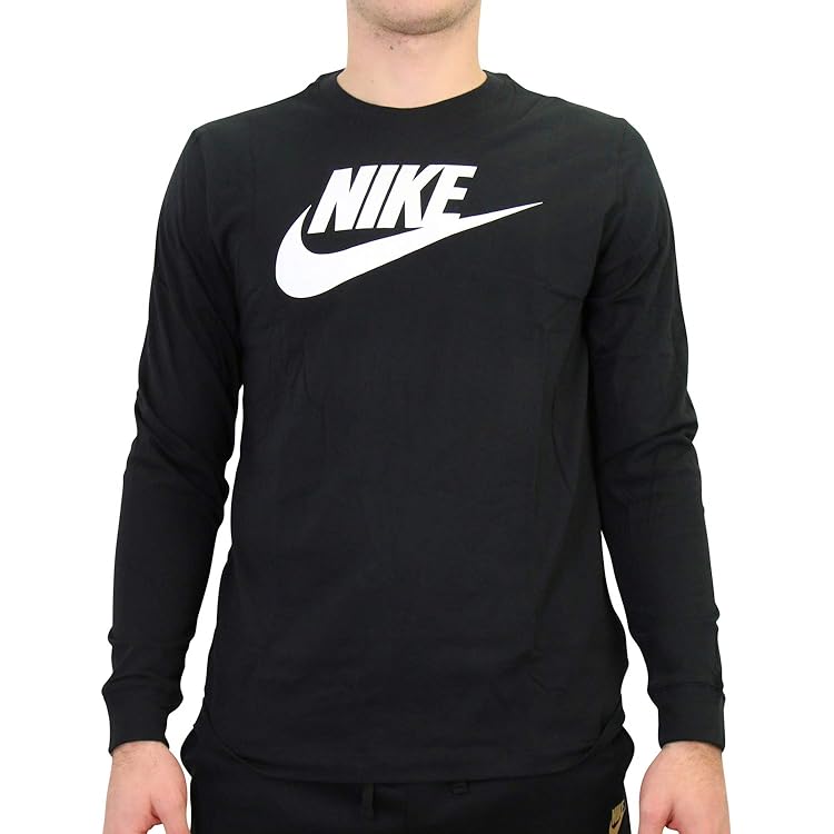 nike swoosh contrast seam long sleeve top in black
