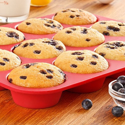 LetGoShop Nonstick Silicone Cupcake Liner 12-Cup Reusable Muffin Pan, Red - Thumbnail 5