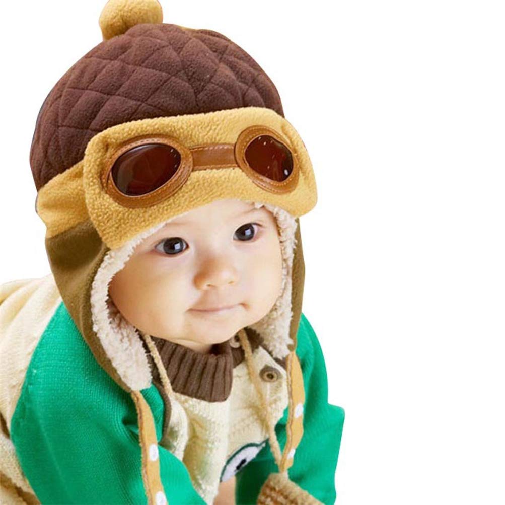 Baby Girls Boys Earflap Hat, Winter Warm Pilot Aviator Crochet Caps (Coffee)(Size: M)