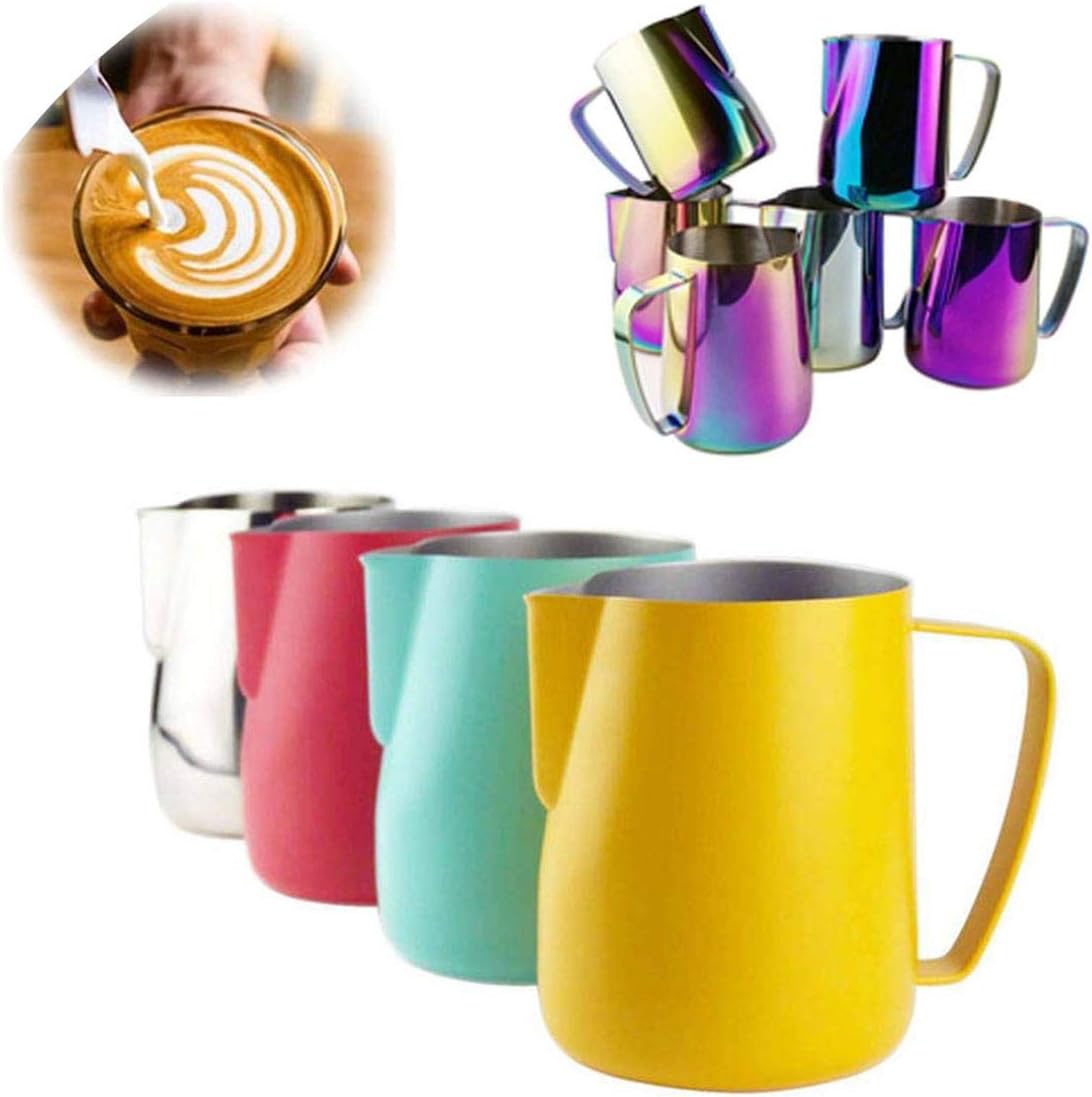 Stainless Steel Milk Pitcher Milk Frothing Jug Milk Foamer Mugs Art Coffee Cup,Yellow,350ml