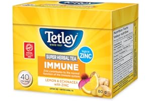 Tetley Super Herbal Immune Tea: Lemon & Echinacea with Zinc - 40 Tea Bags, 80 Grams, Naturally Caffeine Free