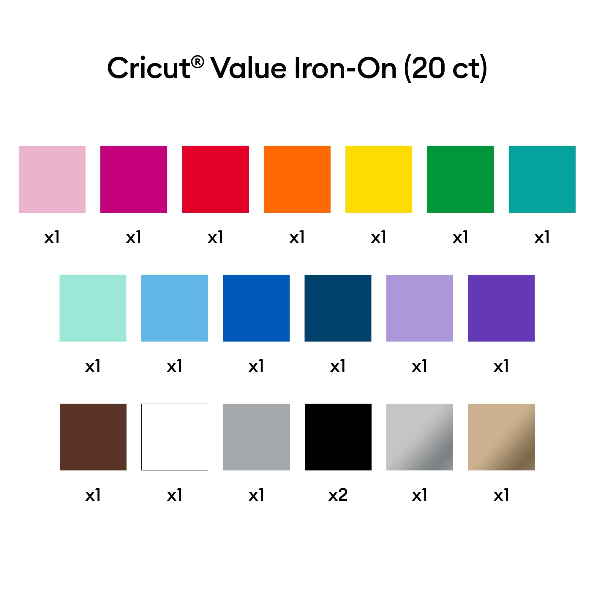 Cricut® Value Iron-On, Rainbow Sampler - 12 in x 12 in (20 ct)- HTV Heat Transfer Vinyl