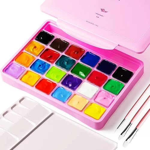 Gouache Paint Set, 24 Colours x 30ml with 3 Brushes & a Palette, Jelly Gouache Opaque, Vivid, Smooth Gel Watercolor Paint Kit with Portable Case, Easy Paint Kit for Beginner