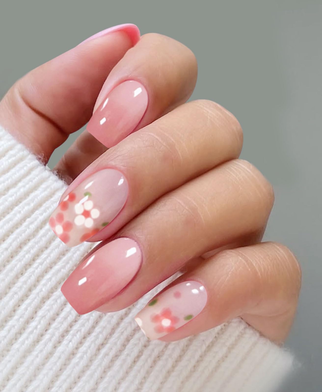 JMEOWIO Gel Nail Stickers Pink Flower Semi Cured Gel Nail Strips Wraps UV/LED Nails Art Design Decoration Accessories