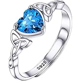 Bestyle Sterling Silver Celtic/Claddagh Birthstone Ring for Women, Hypoallergenic Celtic Silver Ring for Women, Adjustable Open Silver Thumb Ring, Love Promise Ring for Her, Great Birthday Gift