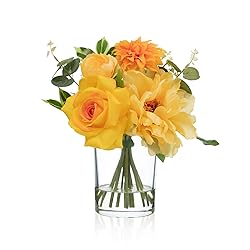 WELL KNOWN Artificial Flowers in Glass Vase with