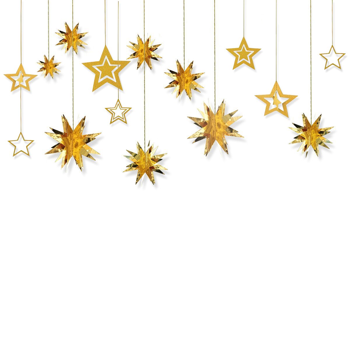 Glitter Twinkle Star Hanging Garland Sparkly Paper Five Pointed