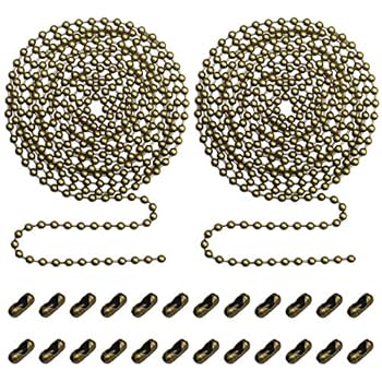 Beaded Pull Chain Extension with Connector for Ceiling Fan or Light (Pack of 2) 10 Feet Beaded Roller Chain with 12 Matching Connectors Each (3.2mm Diameter, Bronze)