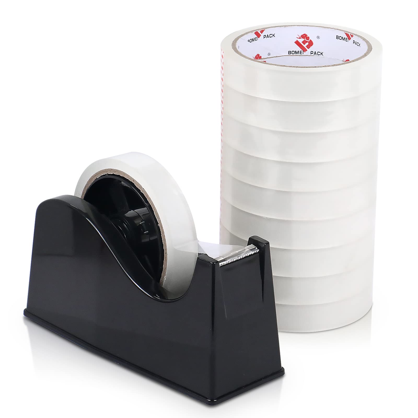 Photo 1 of BOMEI PACK Desktop Tape Dispenser (Fits 1" & 3" Core) with Transparent Tape Refills, Clear Tape with Black Tape Holder,Weighted Non Slip Base, for Masking Tape,Heat Resistant Tape